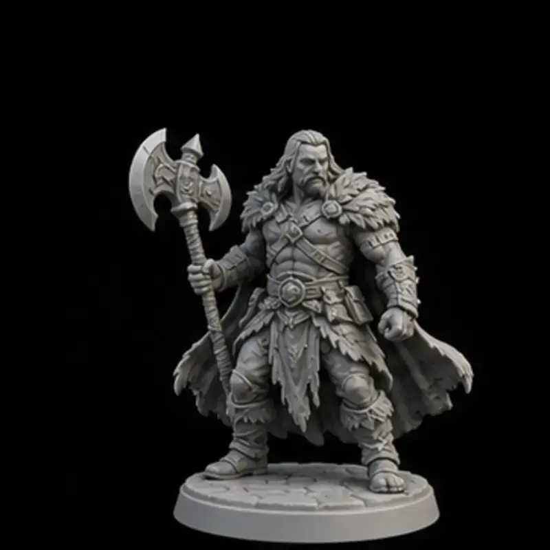 Gray 3D-printable fantasy barbarian miniature