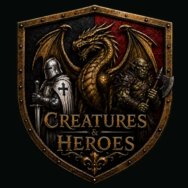 Creatures & Heroes dragon, knight and orc emblem